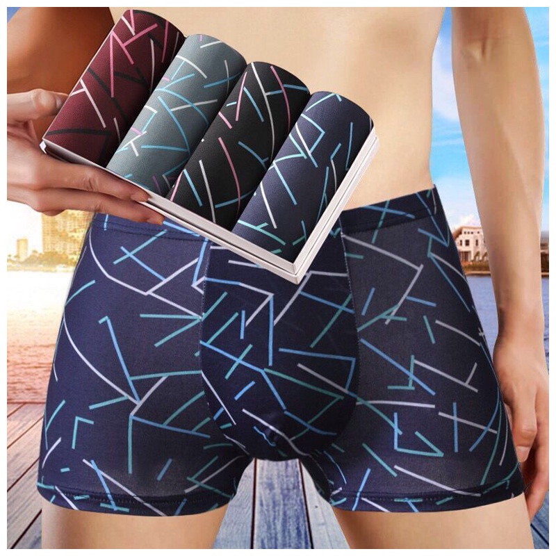 【4 PCS In 1】Men's Boxer Underwear Breathable Trunk Underpants Panties Soft Cool