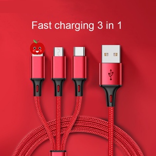 สาย USB 3 in 1 สำหรับ iPhone Micro USB Type C สายชาร์จโทรศัพท์ Android แบบหลายช่องสัญญาณ