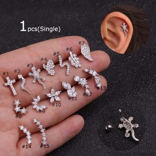 ต่างหูเจาะหูจิวสะดือสแตนเลส tragus 20 กรัม cz 1 ชิ้น