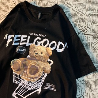 2021 summer new American retro bear printed short-sleeved T-shirt female student all-matching Harajuku style couples to