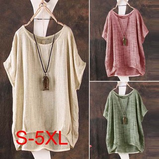 PRETTY Women Batwing Short Sleeves O Neck Loose Casual Plain Blouses