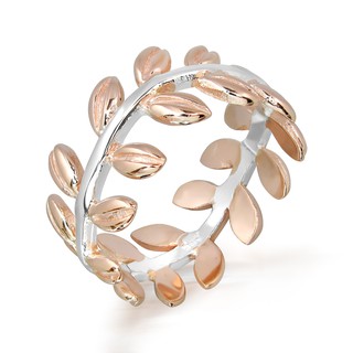 MachuSilver แหวนเงินแท้ 925 Sterling Silver แหวนใบมะกอก ชุบPinkGold พร้อมถุงกำมะหยี่