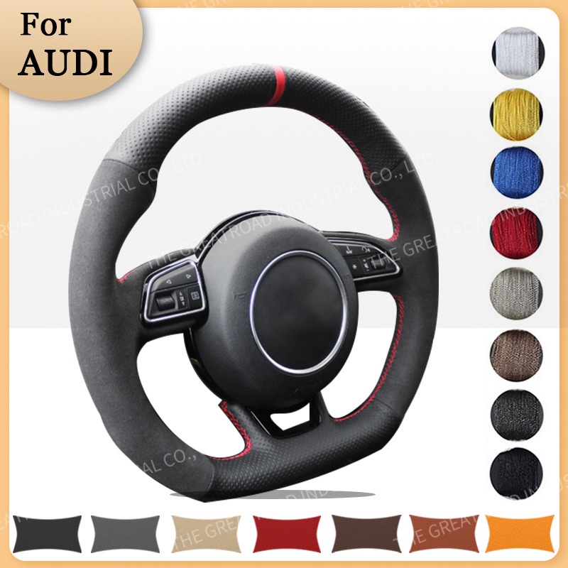 Hand-stitched Suede และคาร์บอนพวงมาลัยรถ Braid สําหรับ Audi TTS (8J) 2006-2013 2014 A3 S3 (8P) Sport