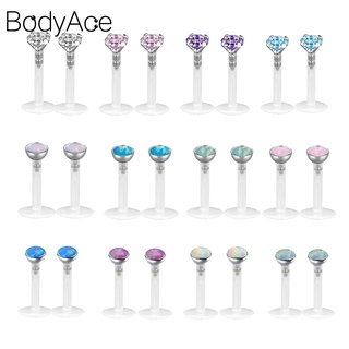 Bodyace 2 ชิ้น อะคริลิค ลิปสตั๊ด หลายสี ลาเบรต สตั๊ด สเตนเลส ต่างหูคริสตัล กระดูกอ่อน ต่างหู