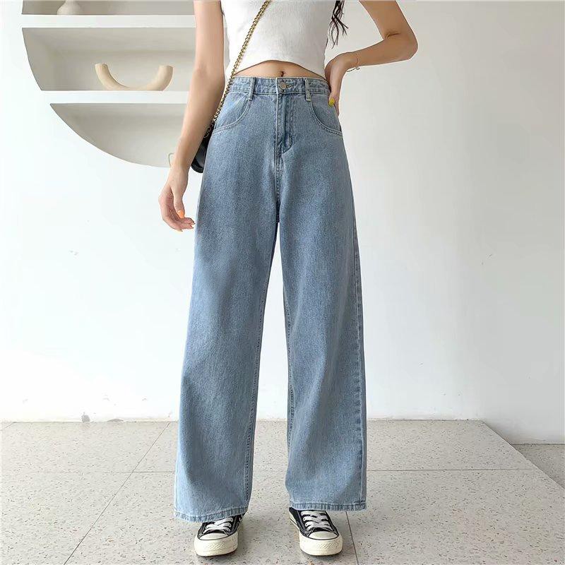 พร้อมส่ง pantstop กางเกงยีนส์ขาบาน ทรงหลวม เอวสูง