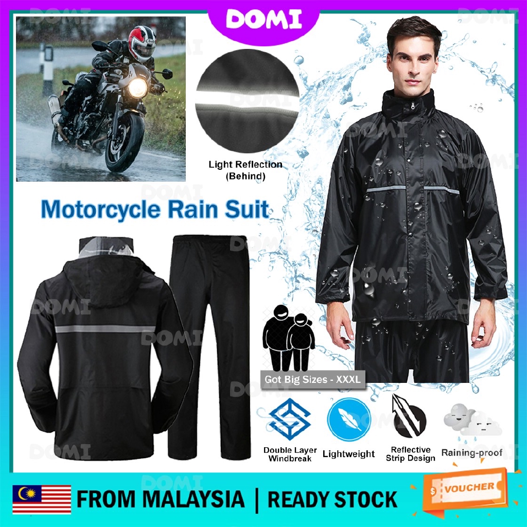 DOMI กันน้ํา DOUBLE-Layer [เสื้อ + กางเกง] Windbreaker เสื้อกันฝนรถจักรยานยนต์สะท้อนแสง Baju Hujan M