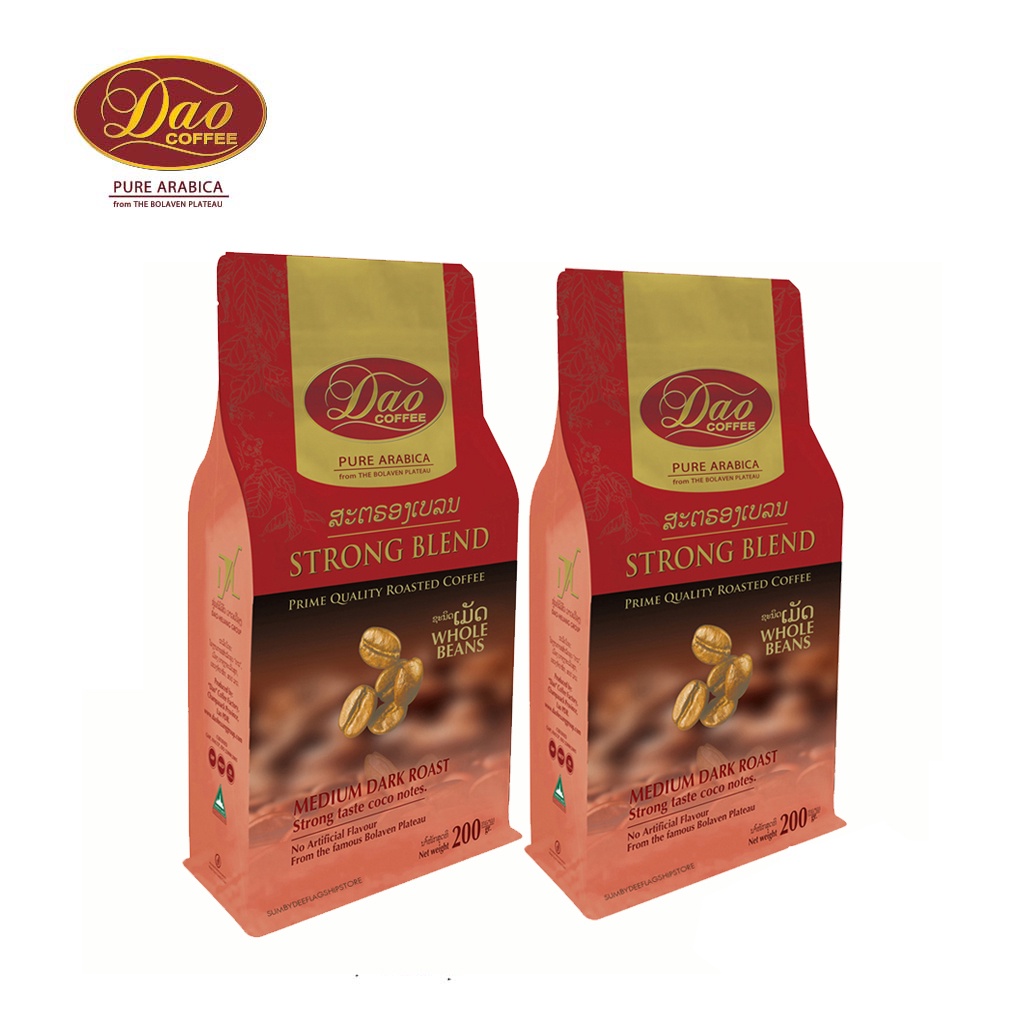 กาแฟ ดาว (เมล็ด กาแฟ คั่ว ดาว คอฟฟี่) Dao Strong Blend Whole Beans Coffee ชนิด สตรอง เบลนด์ ซองสีแดง ขนาด 200 g