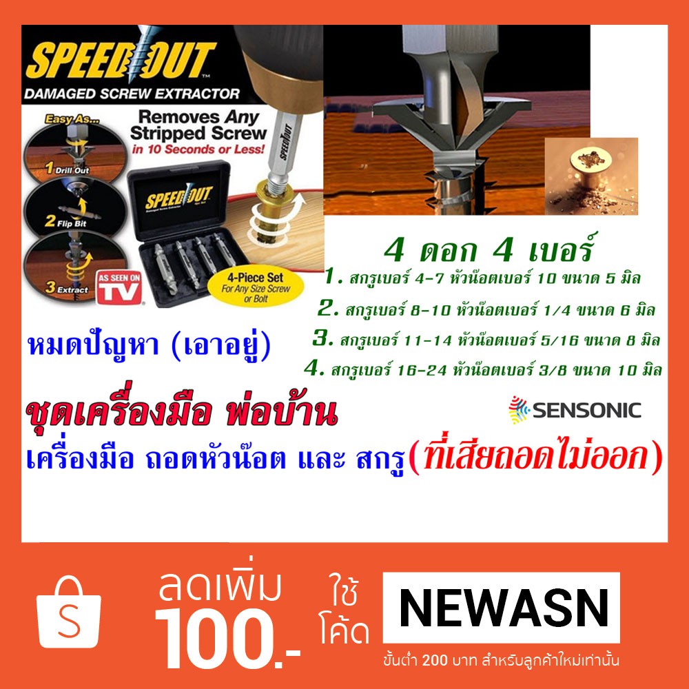ชุดเครื่องมือช่าง (ถอดน๊อต , สกรู) ที่หัวเสีย SPEED OUT