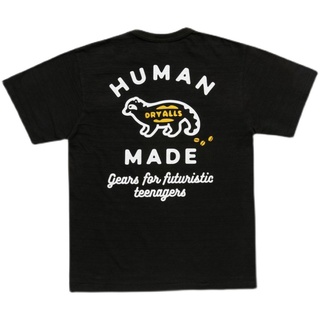 Human MADE เสื้อยืดแขนสั้น ผ้าฝ้าย พิมพ์ลายการ์ตูนแมว เมล็ดกาแฟ ตัวอักษร มีกระเป๋าเสื้อ