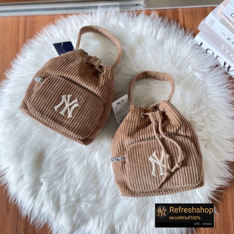 แท้ 💯% 🧡กระเป๋าสะพาย บัคเก็ต MLB Corduroy Bucket Bag New York Yankees  ผ้าลูกฟูก สีน้ำตาล  กระเป๋า N