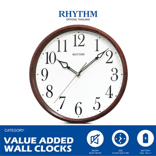 นาฬิกาติดผนัง RHYTHM นาฬิกาแขวนผนัง นาฬิกาตกแต่งบ้าน ขอบพลาสติกลายไม้ นาฬิกาไม้ 23 ซม.