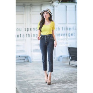 Mystyle jeansกางเกงยีนส์ขายาวผู้หญิง เอวสูง ผ้าไม่ยืดสีดำไซส์ L,XL MS7656