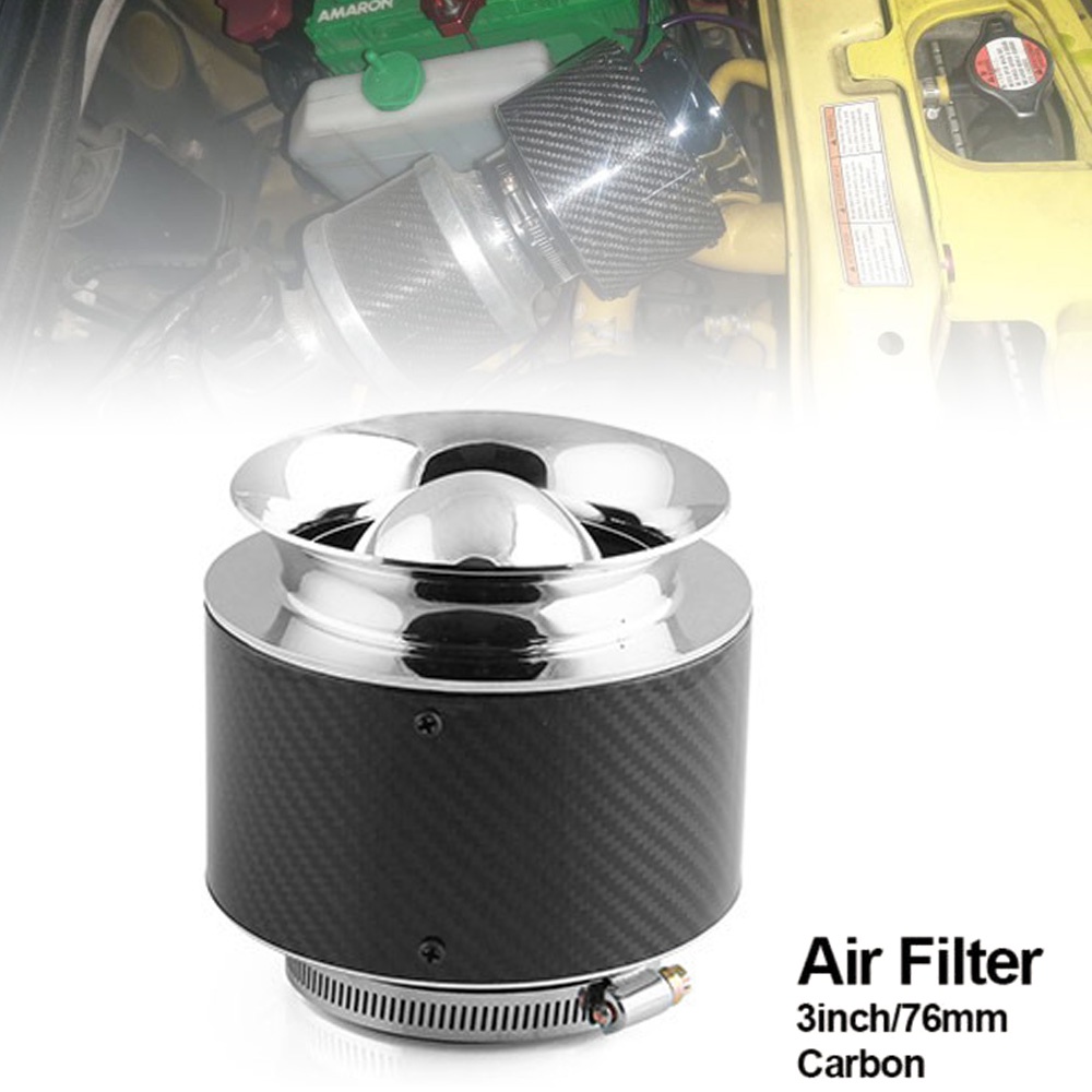 Universal 3 นิ้ว / 76 มม.กรองอากาศ Supercharger Hood Air Intake Kit High Power กีฬาคาร์บอนไฟเบอร์กรองหัวเห็ด