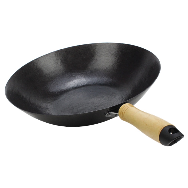 ☁❦♕cooking wok cast iron cooking pan steel wok deep frying pan cookware kitchen pot no coating No stick balck shiny chin