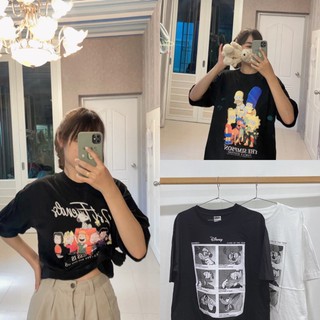 ✨พร้อมส่ง✨เสื้อยืดoversized พิมลายการ์ตูนมิกกี้เมาส์&amp; เดอะซิมป์สันส์