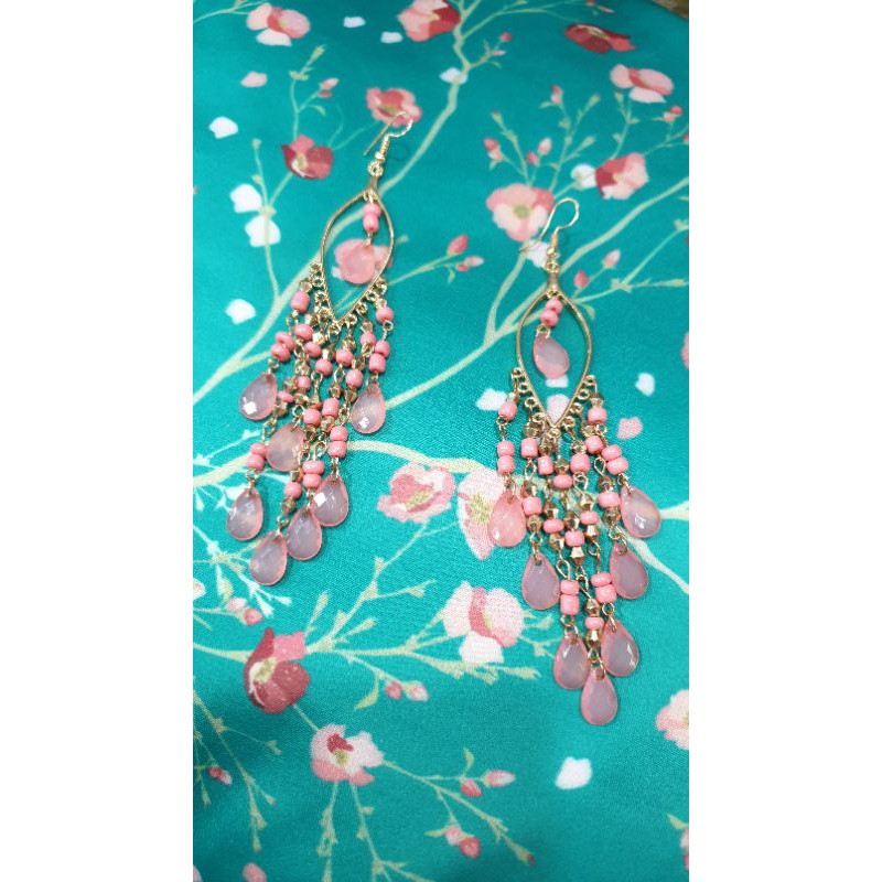 BEAUTIFUL PINK DANGLING INDIAN BOLLYWOOD EARRINGS