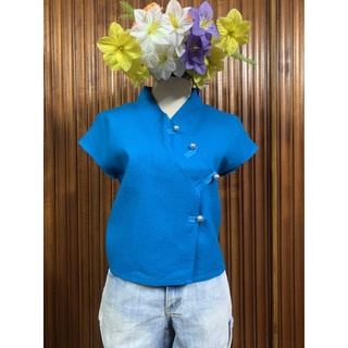 เสื้อใยกัญชงทรงเจ้านางสีเรียบแขนล้ำ
