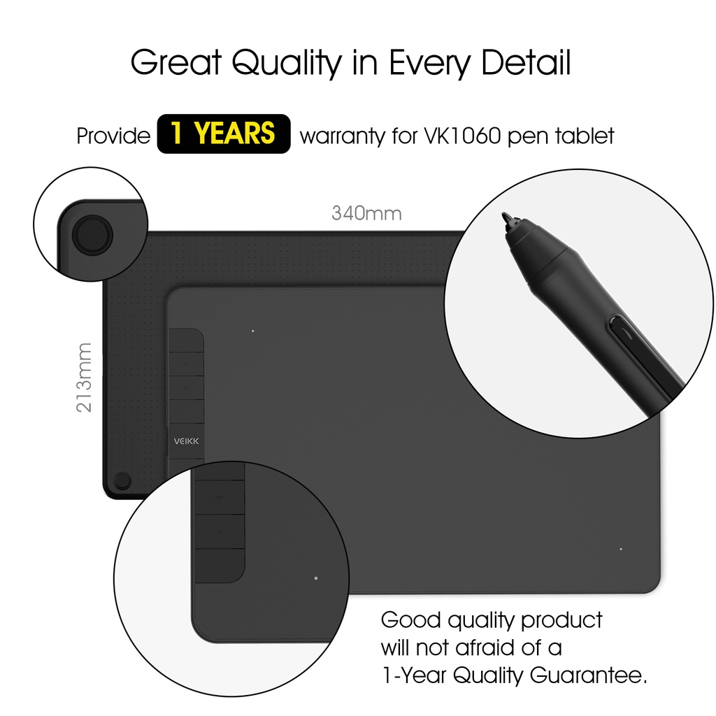 (Veikk Official Store) Veikk แท็บเล็ตวาดภาพพร้อมแบตเตอรี่ 8 สไตลัส รุ่น Vk1060 รองรับ 10X6 นิ้ว สําหรับ Android Windows Macos