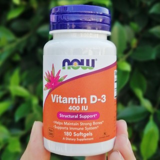 วิตามินดี 3 Vitamin D-3: 400 IU 180 Softgels (Now Foods®) บำรุงกระดูกและเสริมสร้างภูมิคุ้มกัน D3, D 3