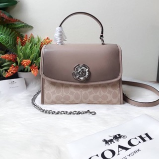 COACH PARKER TOP HANDLE WITH TEA ROSE SAND TAUPE/SILVER-UNBOXING(COACH F89121)