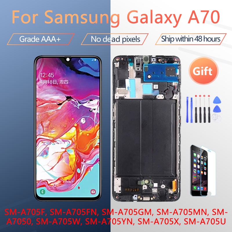 สําหรับ Samsung A70 LCD A705 A705FN A705YN A705F A705G จอแสดงผล Touch Screen Digitizer Assembly กรอบ