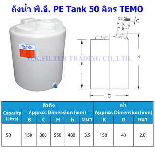 ถังน้ำ พี.อี. PE Tank 50 ลิตร TEMO (รวมค่าขนส่ง NIM EXPRESS)