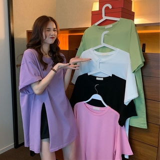 【Plud Size】(40-150kg) เสื้อยืดแขนสั้น โอเวอร์ไซซ์ ทรงหลวม สไตล์เกาหลี (ถึงต้นขา)