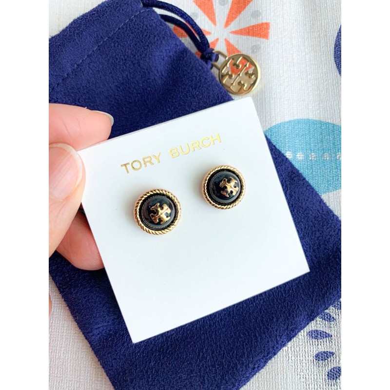 Tory Burch Rope Logo Stud Earrings , Black / Tory Gold # 50709 ต่างหู  แบบติดหู สีดำ | Shopee Thailand