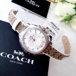 🎀 (สด-ผ่อน) นาฬิกา Coach Womens 14503148 BOYFRIEND Signature Brown Gold Tone Watch สายหนัง ขนาด 34 มิล