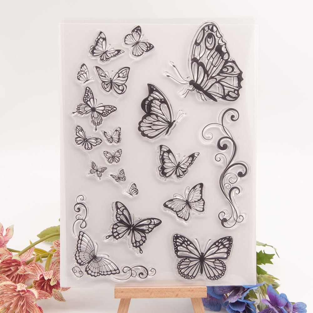 ผีเสื้อวินเทจซิลิโคนใสยางแสตมป์ Cling ไดอารี่ Scrapbooking DIY