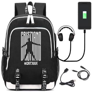 Juventus Cristiano Ronaldo Logo Backpack USB Charging Bag Mens and Womens Backpack Travelling Bag Computer Bag fWU5