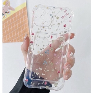 เคสไอโฟนนิ่ม เคสโทรศัพท์ ดอกไม้ โปร่งใส ช่องเสียบการ์ด วัสดุTPU  ปกป้องอย่ามีสไตล์ สำหรับ iPhone ทุกรุ่น