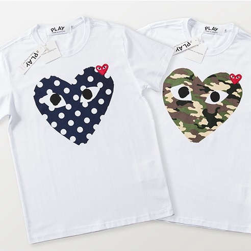 Cdg PLAY เสื้อยืดแขนสั้น ผ้าฝ้าย พิมพ์ลาย ทรงหลวม พลัสไซซ์ สําหรับผู้ชาย และผู้หญิง