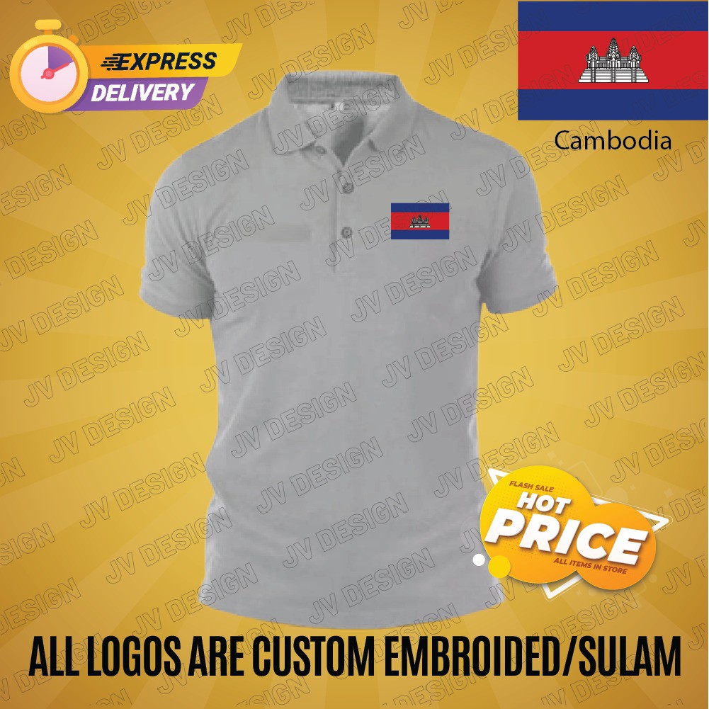 HEBAT🔥 [SULAM] CAMBODIA NATIONAL FLAG LOGO 100% PREMIUM COTTON POLO SHIRT