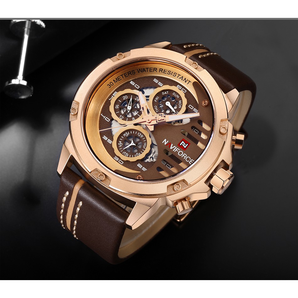 นาฬิกาข้อมือ นาฬิกา naviforce แท้ รุ่น NF9110 สีน้ำตาลทอง  ของแท้ 100% กันน้ำ 30 เมตร รับประกัน 1 ปี