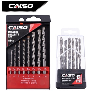 CALSO Drill combo 3 in 1 (แพคคู่) ชุดดอกสว่านสแตนเลส 13Pcs เจาะไม้ เหล็ก และ ดอกสว่านเจาะปูน 8 ตัวชุด เหล็กเหนียว