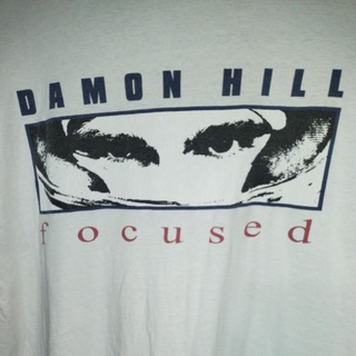 เสื้อยืดมือสอง Vintage Usa 90s Damon Hill Focused นักแข่งรถ Formula One Size XL.อก24/ยาว29