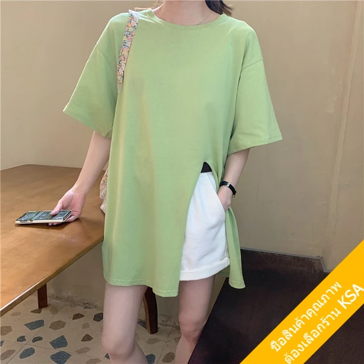 KSA เสื้อยืดคอกลมแขนสั้นผู้หญิง oversize เสื้อผ้าแฟชั่นวัยรุ่นน่ารัก  เสื้อโอเวอร์ไซส์เกาหลี มินิมอล ไซส์ใหญ่ สีพื้น XL thumbnail 6