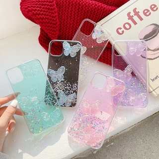 เคสโทรศัพท์มือถือแบบนิ่ม ใส แต่งกลิตเตอร์ ลายผีเสื้อ 3D สําหรับ Samsung Galaxy A6 PLUS J8 A7 A9 A40S 2018