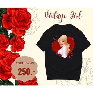 เสื้อยืดคอกลมลายการ์ตูน วินเทจ เกิร์ลของ OV