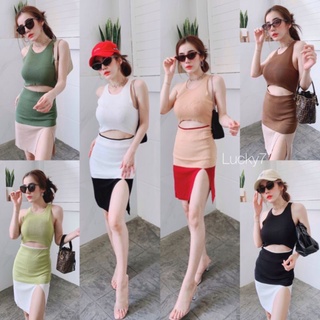 เดรสทูโทนนนน แมชสีสวยปังมากกด เนื้อไหมพรม นุ่มยืดได้เยอะ ทรงสวยปัง เว้าช่วงเอสเบาๆ ยั่วๆ ตัดขอบสีนิสๆ เพิ่มเอวเอาเบาๆ L7