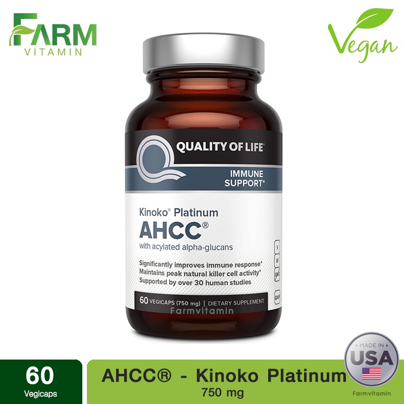พร้อมส่งจากไทย Quality of Life Labs, AHCC - Kinoko Platinum 750 mg 60 Veggie Capsules