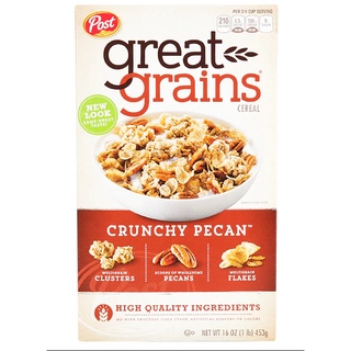 Post Great Grains Crunchy Pecan Cereal 453g.อาหารเช้า ซีเรียล กราโนล่า ข้าวโอ๊ต