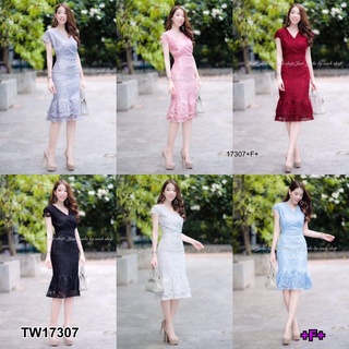 TW 17307 เดรสลูกไม้ เดรสออกงาน เดรสสุภาพ เดรสงานบวช (ฟรีไซส์ M อก 32-36 เอว25-30 สพ36-40 ยาว 40)
