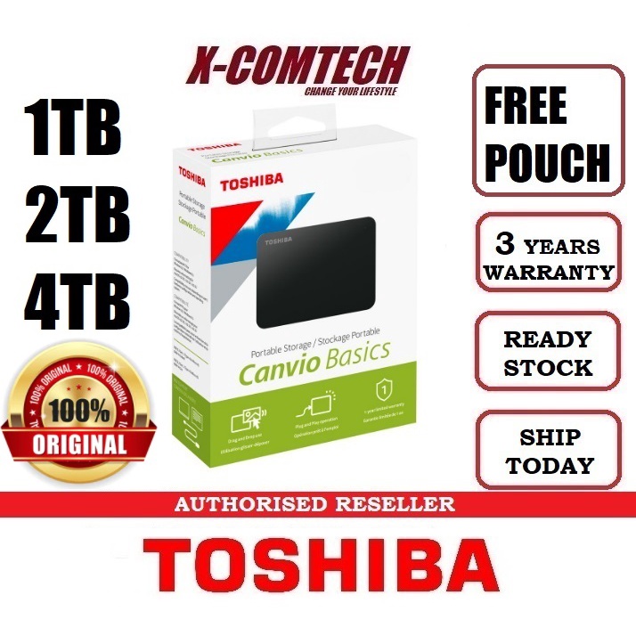 Toshiba©  External Hard Disk Canvio Basics Portable HDD USB 3.0 (500GB/1TB/2TB/4TB ) (Free Soft Pouch)