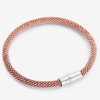 กำไลข้อมือเงินชุบทองคำโรสโกลด์ Rose Gold ลาย Popcorn แบรนด์นาธาเลียส์ Nathalias New York