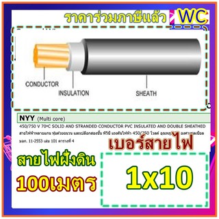 สายไฟ NYY 1x10 สายไฟหุ้มฉนวน 3ชั้น 100เมตร ฝังดินโดยตรง สายไฟกันน้ำ ร้อยท่อฝังผนังคอนกรีต ร้อยท่อฝังดิน