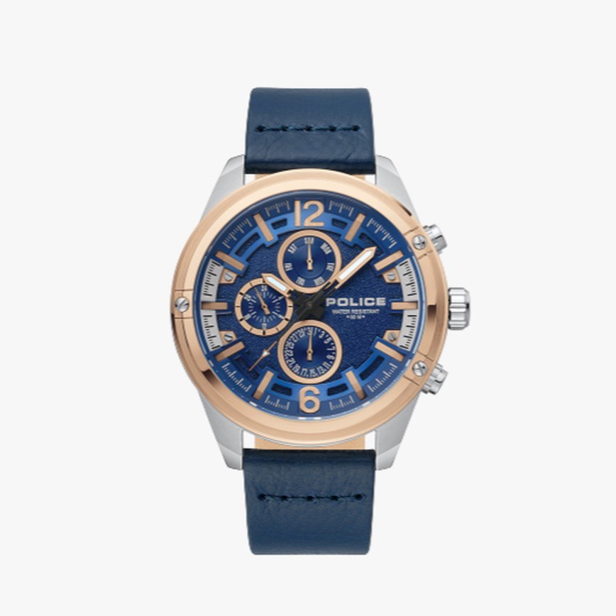 (ของแท้ประกันช้อป) POLICE นาฬิกาข้อมือผู้ชาย Police multifunction blue leather watch รุ่น PL-15665JS