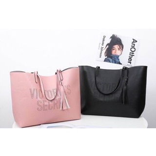 💕 VICTORIAS SECRET Leather Tote With Clutch Wristlet 2 in 1 Set🍭