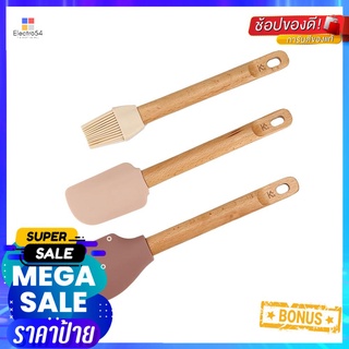 ชุดไม้พาย 2 แบบ+แปรง COOK CHARMY 3 ชิ้น ด้ามไม้SPATULA AND BRUSH SET COOK CHARMY 3PCS